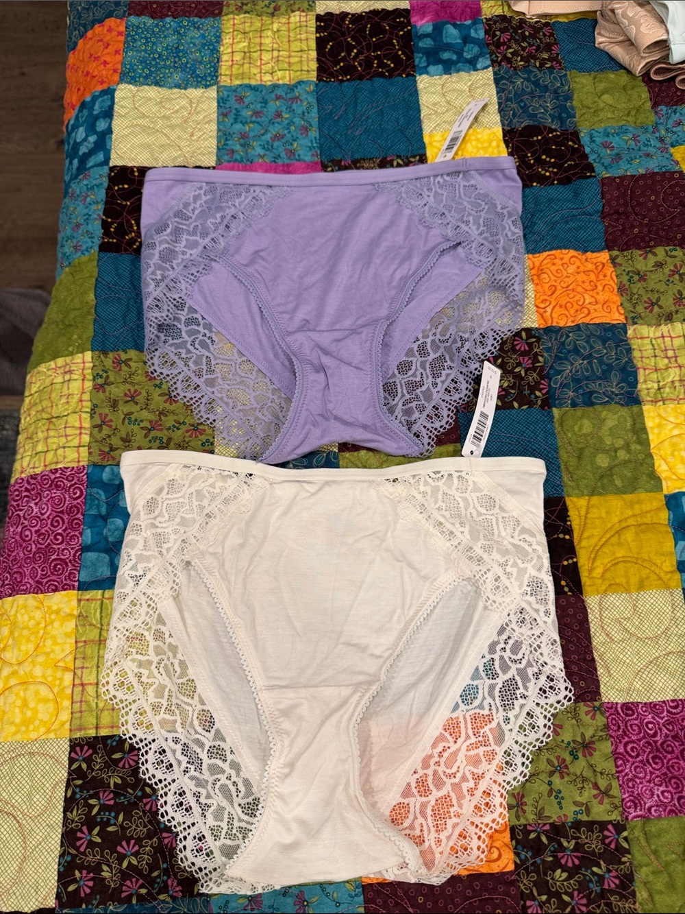 Soma Lace-Trim High-Waist Briefs - Lavender and Cream